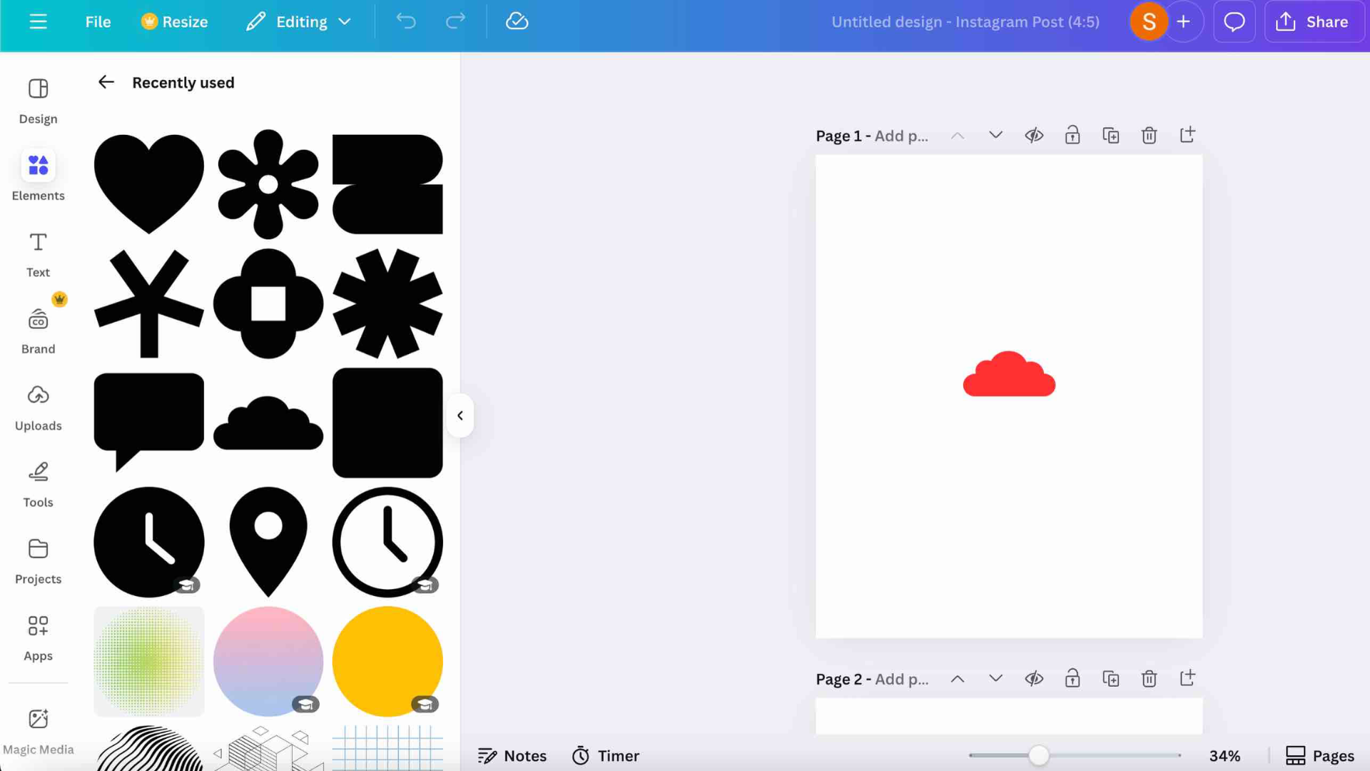 This image shows me browsing Canva’s shape library to choose the base forms I wanted. I explored simple geometric silhouettes to understand how they might translate into layered images inside p5.js.